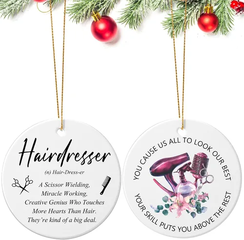 Patelai Adorno de Peluquero de Navidad de Cerámica Colgante Regalo para Estilista de Cabello Adorno de Placa de Peluquero Recuerdo Navideño para
