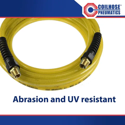Miniatura 3 de Coilhose Pneumatics PFE60254TY Flexeel Manguera de aire de poliuretano reforzado, 3/8" diámetro interior, 25' de longitud con (2) accesorios