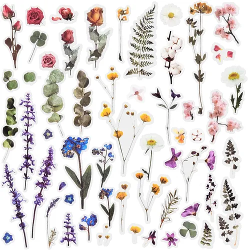 Mayplous 12 hojas de calcomanías para álbumes de recortes, decoración de flores y plantas para planificador, diario, álbum, diarios, PET