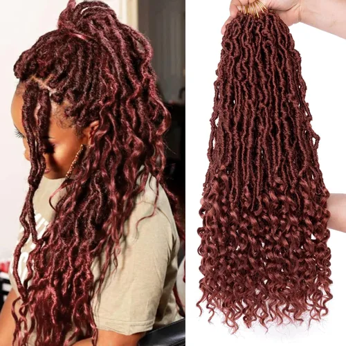Leeven Cabello de Ganchillo de Diosa Bohemia Rojo Cooper de 18 Pulgadas - 7 Paquetes de Locs Falsos con Puntas Rizadas, 350# Locs Sintéticos Suaves