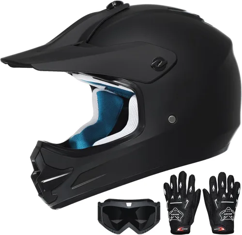 Casco de motocross para jóvenes, aprobado por DOT, casco de motocross para niños con gafas ajustables y bolsa de almacenamiento, equipo deportivo