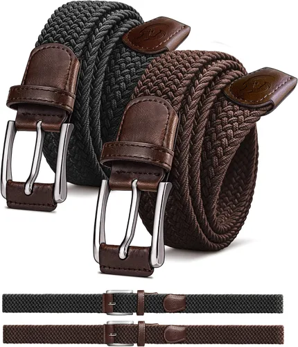 Miniatura 11 de Cinturón de golf para hombre, 2 unidades, cinturón elástico trenzado de 1 3/8 pulgadas, en caja de regalo para jeans casuales, deportes y trabajo