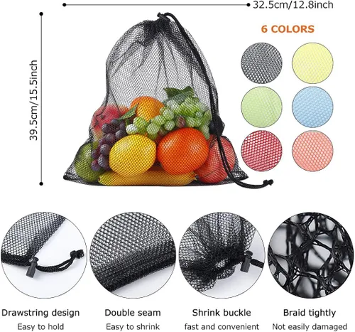 Miniatura 2 de iMucci 6 bolsas de malla de nailon con cordón, bolsa de gimnasio de 13 x 15.5 pulgadas