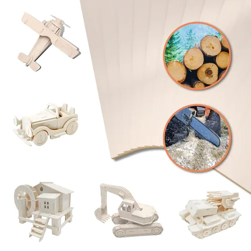 Miniatura 7 de Paquete de 36 hojas de tilo, tablero de madera contrachapada de 1/8 pulgadas, madera sin acabar, madera contrachapada de 0.118 in para corte láser