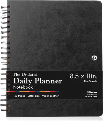 Miniatura 8 de Notsu Agenda diaria sin fecha, planificador de productividad minimalista con lista de tareas, agenda, cuadrícula de puntos, forrado, secciones