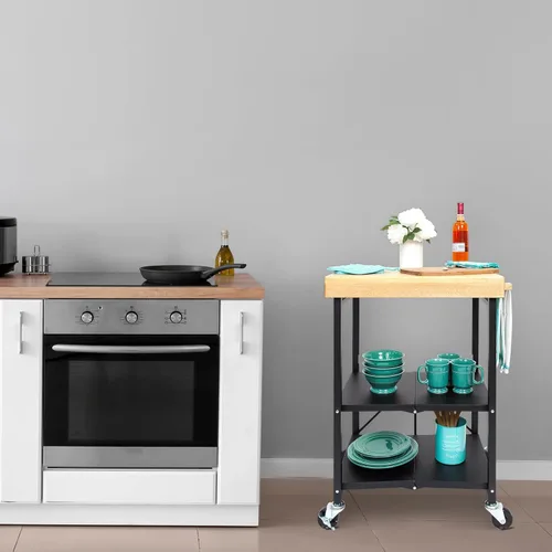 Miniatura 5 de Carrito de Cocina Plegable Origami sobre Ruedas, Carrito Rodante Plegable de 3 Niveles - Carrito al Aire Libre para Chefs para Vino y Comida