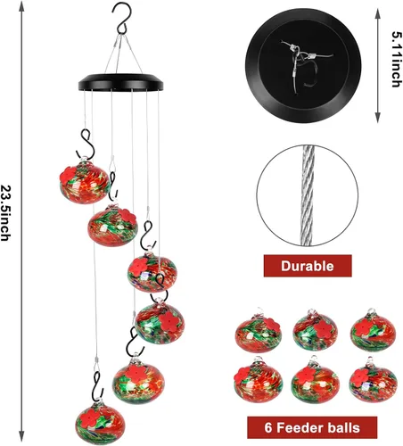 Miniatura 6 de Headak Life Encantadores Carillones de Viento Comederos para Colibríes para Exteriores Colgantes a Prueba de Hormigas y Abejas, Nunca Gotean