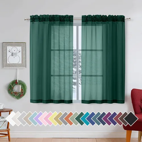 Miniatura 35 de Aiyufeng 2 paneles de cenefa transparente negra de 14 pulgadas de largo, cortinas cortas negras transparentes para dormitorio, cortinas de cocina