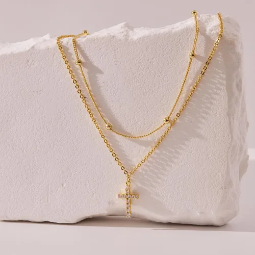 Miniatura 60 de Collar de cruz para mujeres y niñas, delicado chapado en oro de 14 quilates, gargantilla con dije de cruz que no se deslustra, impermeable, moderno