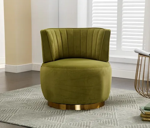 Miniatura 12 de Silla giratoria de terciopelo, moderna silla decorativa tapizada, silla redonda giratoria de 360° con base de metal dorado, cómoda silla de brazo
