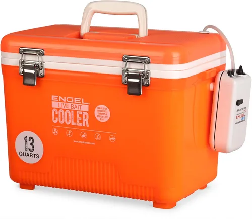 Miniatura 4 de Engel Caja enfriadora de cebo vivo con bomba aireadora de 2ª generación de 2 velocidades, estación de pesca portátil y cubo de pececillos