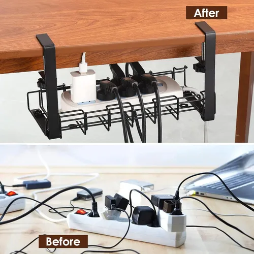 Miniatura 5 de BestAlice Bandeja de organización de cables para debajo del escritorio, bandeja retráctil de 12.8 a 21.5 pulgadas para organizar cables debajo