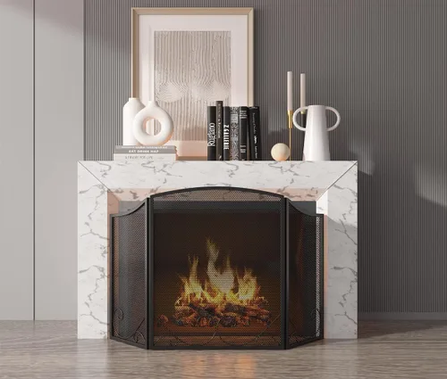 Miniatura 6 de Lizh Metalwork - Pantalla de chimenea de hierro forjado de 3 paneles, 48 pulgadas de largo x 29 pulgadas de alto, protector de chispas con diseño