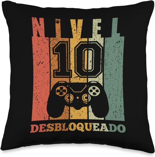 10 Años Regalo Cumpleaños Para Hombre, Niño Regalo Años Gamer Nivel 10 Desbloqueado - Almohada (16 x 16 pulgadas), multicolor