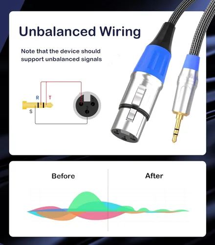 Miniatura 7 de Tisino - Cable de micrófono XLR a 3.5mm - 0.30 metros XLR hembra no balanceado a 9/64" para videocámaras, cámaras DSLR, dispositivo de grabación