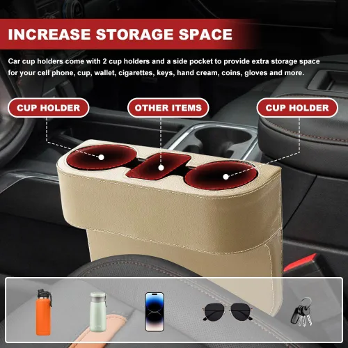 Miniatura 4 de Portavasos para Hueco de Automóvil, Caja de Almacenamiento para Asiento de Automóvil, Soportes Multifuncionales para Bebidas, Organizador de Bebidas