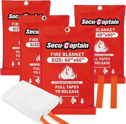 Miniatura 13 de SecuCaptain Manta de emergencia contra incendios para el hogar, paquete de 2 mantas ignífugas extragrandes de 60 x 60 pulgadas con pestañas