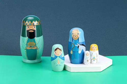 Miniatura 5 de Yoption 5 piezas de muñecas rusas anidadas, conjunto de muñecas Matryoshka de oso lindo hechas a mano en madera para regalo de cumpleaños de Navidad
