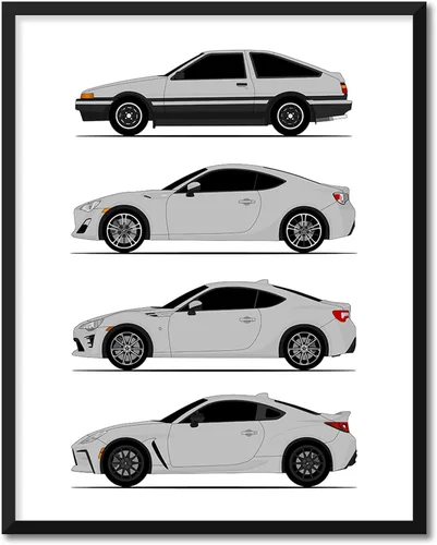 Miniatura 19 de Custom Car Posters Póster hecho a mano compatible con Toyota (Scion) FR-S 86 generaciones e impresión de Toyota 86 Trueno FR-S GR86 AE86 Scion