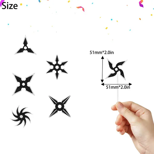 Miniatura 2 de Kit de decoración de 18 piezas Ninja Happy Birthday Cupcake Toppers - Kung Fu Ninja Dardos tema Samurai Decoración de fiesta de cumpleaños