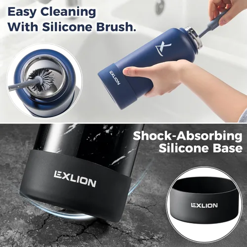 Miniatura 8 de Lexlion Botella de Agua con Infusor de Té 32 Oz – Termo de Acero Inoxidable con Triple Pared Aislada, Colador para Hojas Sueltas y Frutas, 3 Tapas a