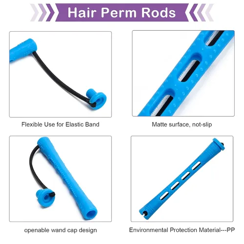 Miniatura 4 de Coolrunner Juego de varillas de permanente, 60 varillas de plástico azul con peine de acero para rizar el cabello, herramientas de peinado