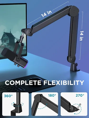 Miniatura 6 de InnoGear Brazo de Micrófono con Boom, Soporte de Micrófono con Canales de Gestión de Cables y Elevador de Altura para Blue Yeti FIFINE AM8 K669B