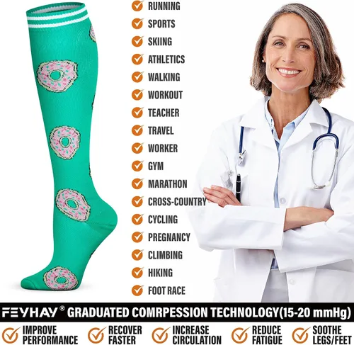 Miniatura 38 de FEYHAY Calcetines de compresión de cobre (5 pares) de 15-20 mmHg, la circulación es la mejor atlética y diaria para hombres y mujeres, correr