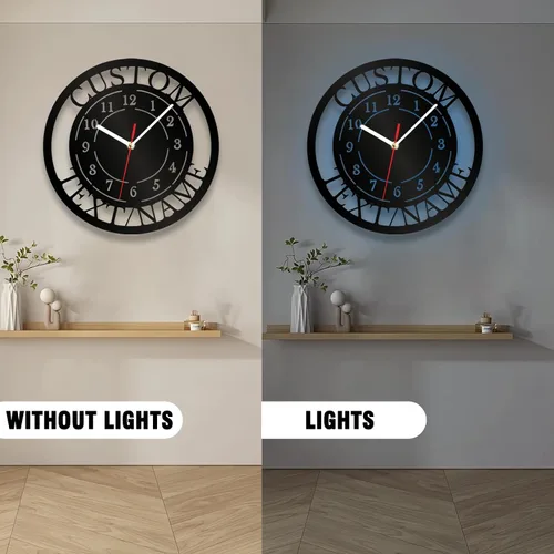 Miniatura 6 de Letrero de Reloj de Garaje Personalizado, Reloj de Pared de Metal para Garaje, Reloj de Pared de Herramientas de Reparación de Automóviles con Luz