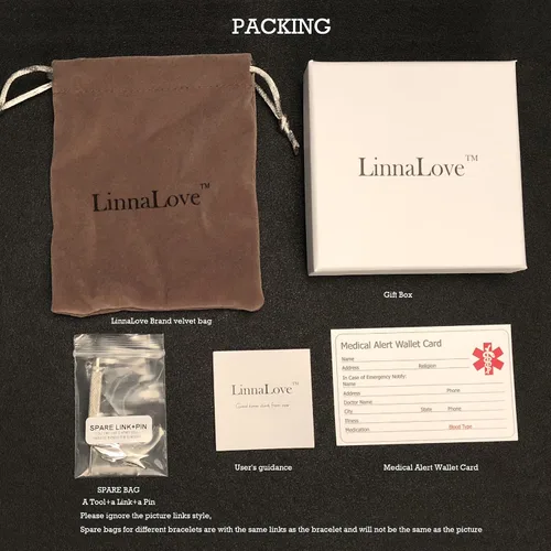 Miniatura 22 de LinnaLove Lady Medical Alert - Pulseras médicas de acero inoxidable para mujer, 7.5 pulgadas