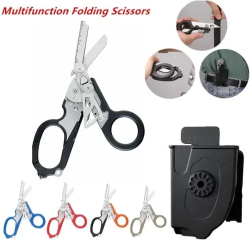 Miniatura 3 de Tijeras de emergencia multifunción 6 en 1, herramienta de tijeras de emergencia de acero inoxidable con cortador de correa y rompedor de vidrio