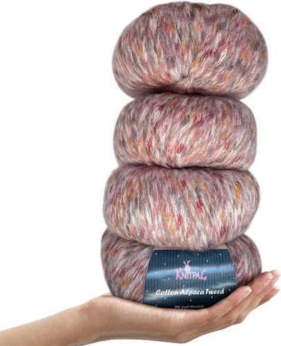 Miniatura 24 de Hilo de alpaca Tweed de algodón para ganchillo, paquete de 4 (588 yardas/7.05 oz), patrones libres, hilo de tweed para tejer, peso de peinado ligero
