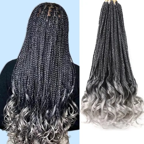 Miniatura 55 de Trenzas de ganchillo rizado francés T33, cabello pre-anillado 10 pulgadas, trenzas cortas rizadas francesas con extremos rizados, trenzas box