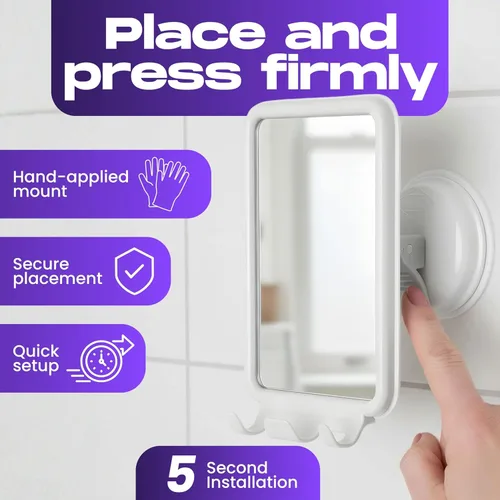 Miniatura 7 de Safe-er-Grip Changing Lifestyles - Espejo de ducha montado en succión sin niebla, espejo de afeitar giratorio de 360° con 2 ganchos de afeitar