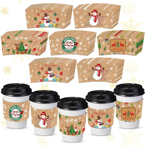Miniatura 7 de Sliner Paquete de 200 Fundas para Tazas de Café Navideñas Desechables Fundas de Papel para Tazas de Doble Capa Cubiertas para Tazas de Café de 12 16