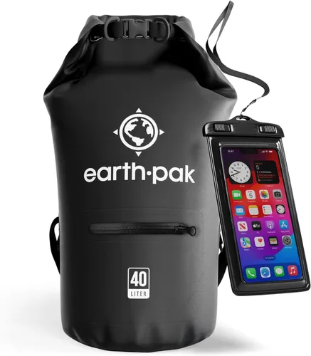Earth Pak Bolsa seca impermeable con bolsillo con cremallera, mochila impermeable para mantener el equipo seco Gris