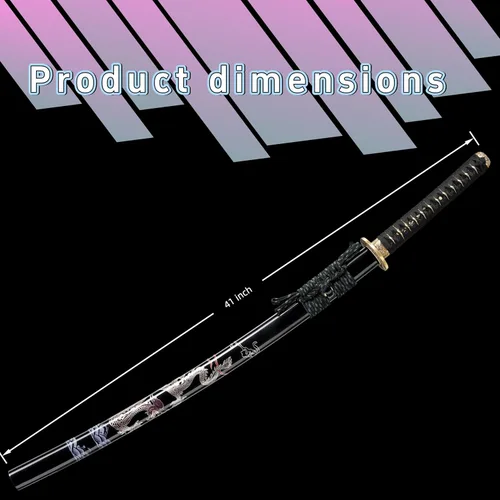 Miniatura 3 de Katana，Hand-Forged Katana Sword，Razor-Sharp 1095 & T10 Damascus Steel Blade, Full-Tang Structure for Martial Arts Practice, Collector's Display