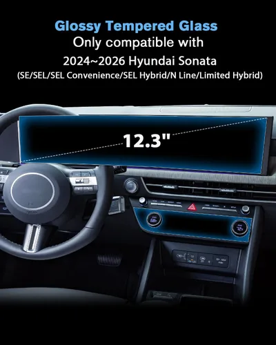 Miniatura 2 de Para 4 piezas de vidrio templado brillante integrado 2024 2025 2026 Hyundai Sonata 12.3 pulgadas y AC Dual Displays Protector de pantalla