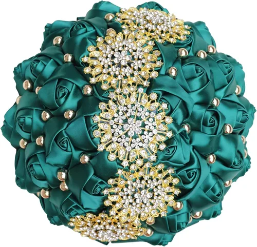 Miniatura 4 de XINNI Ramo de boda nupcial hecho a mano novia dama de honor satén rosa ramo de flores con diamantes de imitación perla encaje decoración de boda