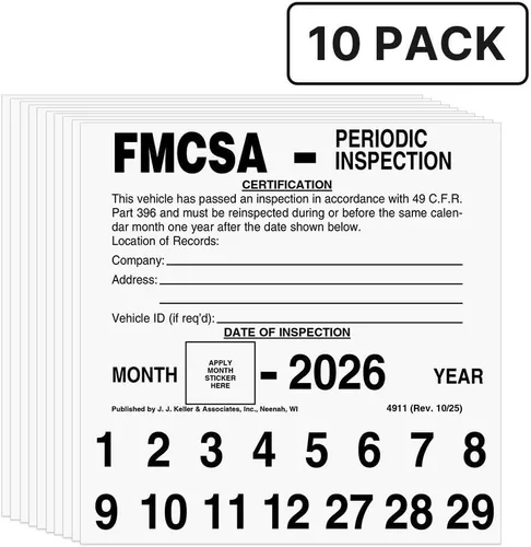 Miniatura 2 de FMCSA - Etiqueta de inspección periódica, paquete de 10 unidades, 5 x 5 pulgadas, vinilo autoadhesivo permanente, cumple con los requisitos de DOT