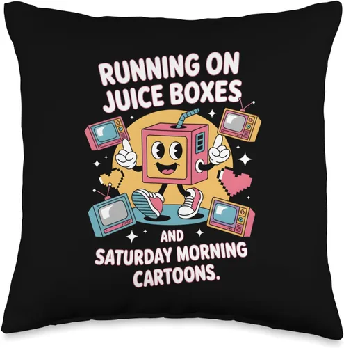 Juice Boxes & Cartoons – Retro Nostalgia for 90s Kids Throw Pillow