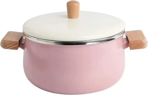 Miniatura 4 de Wok Olla de leche esmaltada con doble oreja, mango de madera, olla esmaltada, olla pequeña para sopa de fideos, olla de inducción, sartén universal