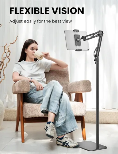 Miniatura 3 de Soporte de piso para tableta, soporte de metal giratorio de 360 grados, soporte para iPad de altura y ángulo ajustables, soporte universal