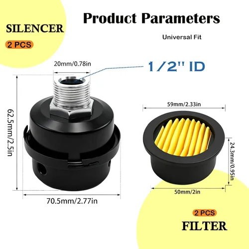 Miniatura 3 de 2 silenciadores de compresor de aire de rosca de 1/2 pulgada, filtro de admisión de compresor de aire, accesorios de 0.787 in para generadores