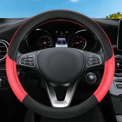 Miniatura 29 de Funda universal para volante de automóvil con masaje 3D, 14.5-15 pulgadas, fundas de cuero de fibra de carbono negras, transpirables