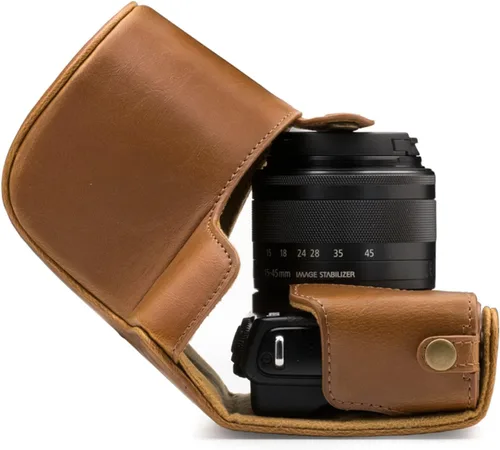 Miniatura 11 de MegaGear Canon EOS M100, M200 (0.591-1.772 in) Ever Ready - Funda de piel para cámara y correa, con acceso a la batería, color marrón oscuro, MG1326