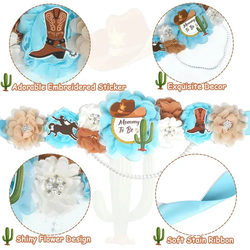 Miniatura 5 de Decoraciones de vaquero para baby shower, banda de maternidad de vaquero azul para baby shower, diseño de vaquero para mamá para ser papá para baby