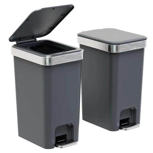 Miniatura 9 de Cubo de basura pequeño para baño con tapa de cierre suave, cubo de basura delgado de 10 litros/2.6 galones, escalón de metal y tapa superior