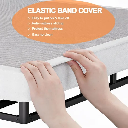 Miniatura 5 de Somier individual de 5 pulgadas, capacidad de 1500 libras, tamaño de base de cama metálica, base de colchón de perfil bajo con funda de tela, fácil