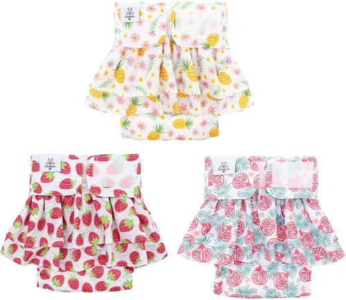 Miniatura 23 de CuteBone Pañales para perras con faldas, paquete de 3 vestidos reutilizables para cachorros, pantalones para el período de ciclo de calor QBD11M